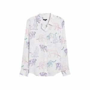 Rails Kate Wildcat Print Button-Up 100% Silk Blouse - Medium